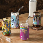 Vaso en vidrio con tapa Bambú + Pitillo: Princesas Disney