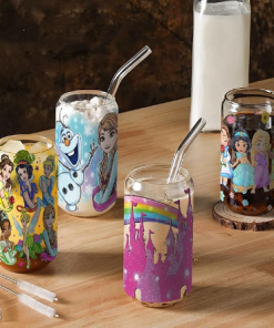 vaso pitillo Princesas Disney de vidrio en cali