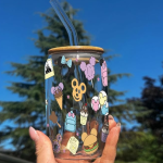 Vaso en vidrio con tapa Bambú + Pitillo: Disney