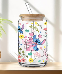 vaso pitillo Stitch de vidrio en cali