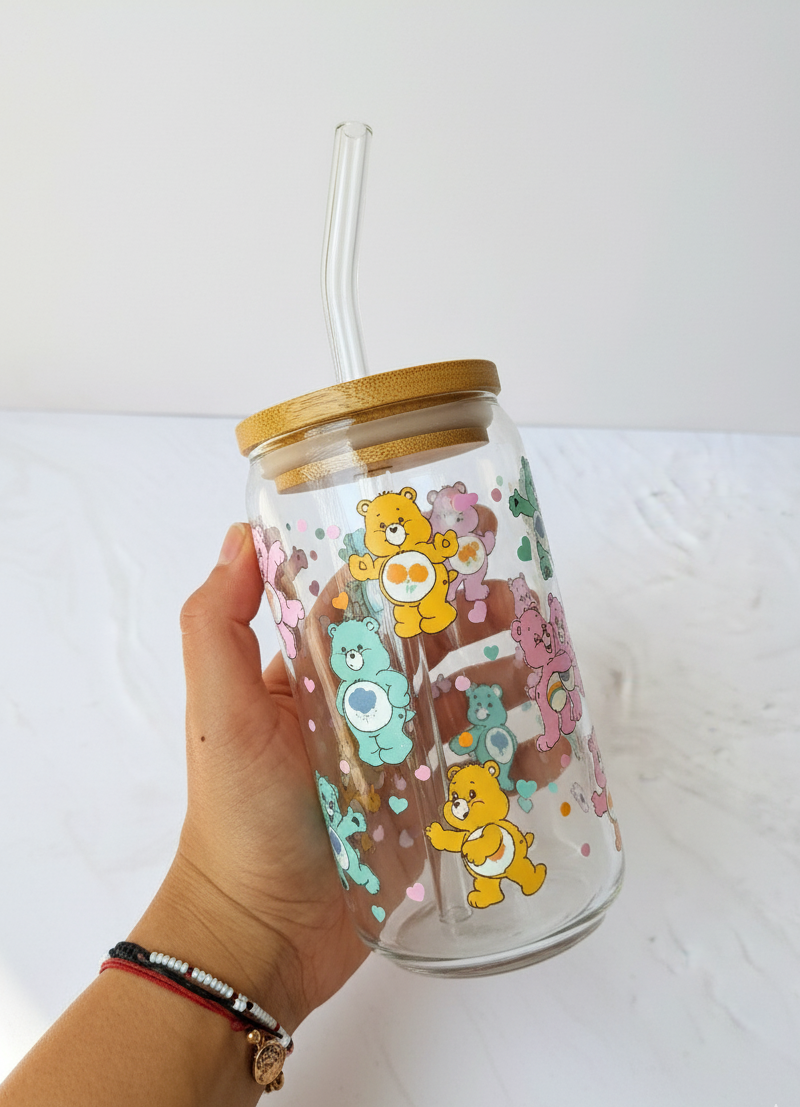 Vaso Ositos cariñositos Vaso pitillo de vidrio de ositos cariñositos en cali