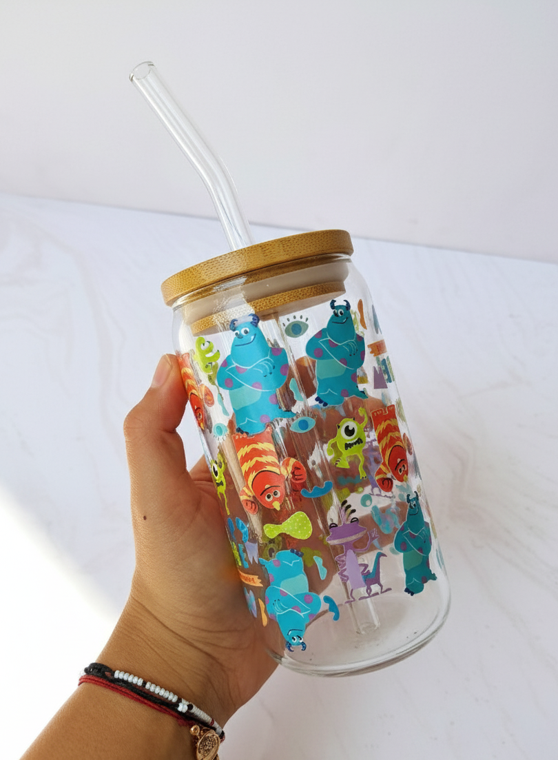 Vaso monster inc Vaso pitillo en vidrio de Monsters inc en cali