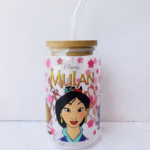 Vaso en vidrio con tapa Bambú + Pitillo: Mulan